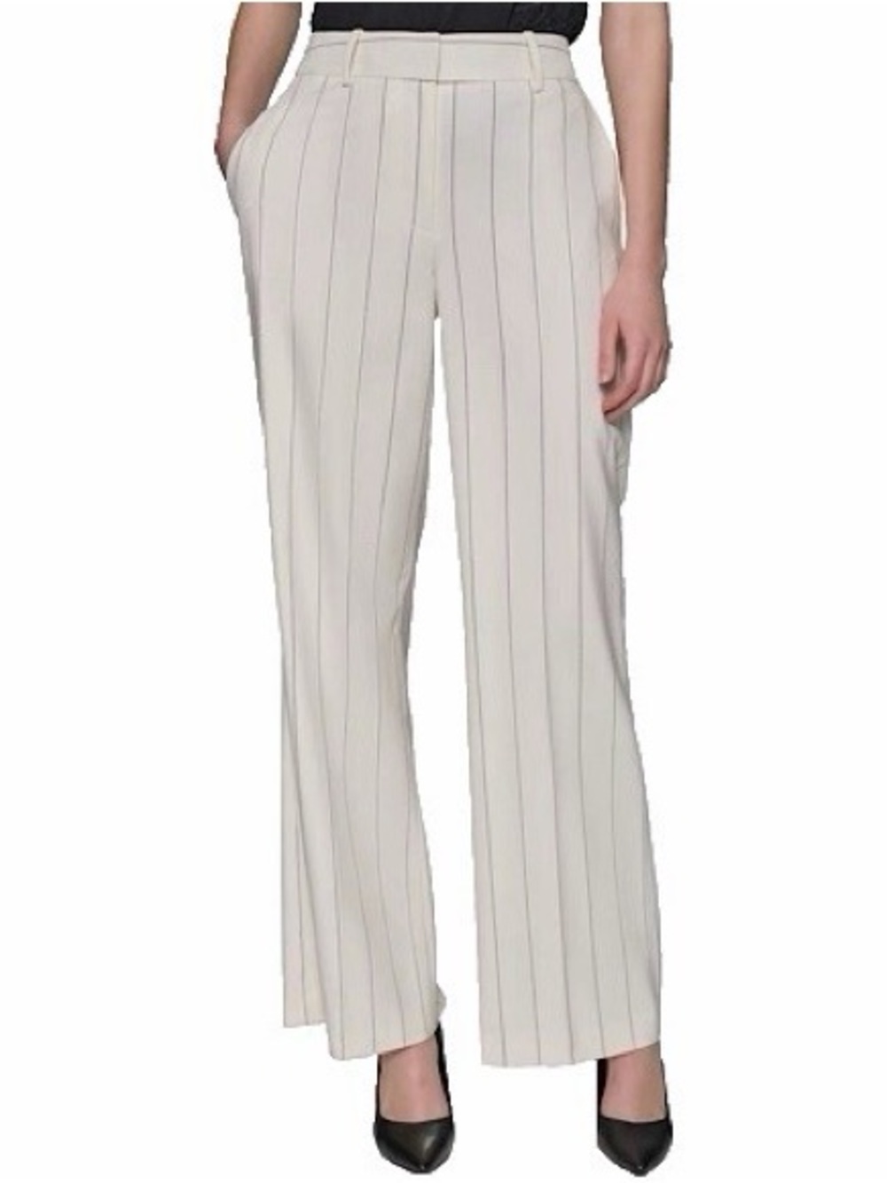 Karl Lagerfeld Cream Wide-Leg Pinstripe Trousers